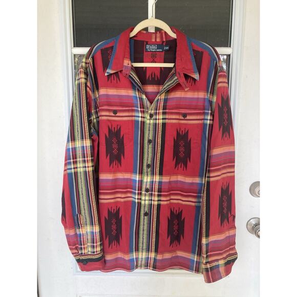 VTG Polo Ralph Lauren Shirt Mens XXL Chin Strap Aztec Southwestern Beacon Serape - Picture 1 of 8